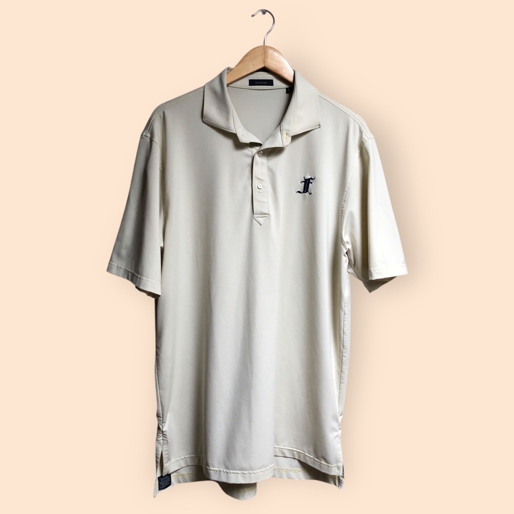 Turtleson Performance Golf Polo Shirt Pale Yellow Striped Embroidered MENS Large